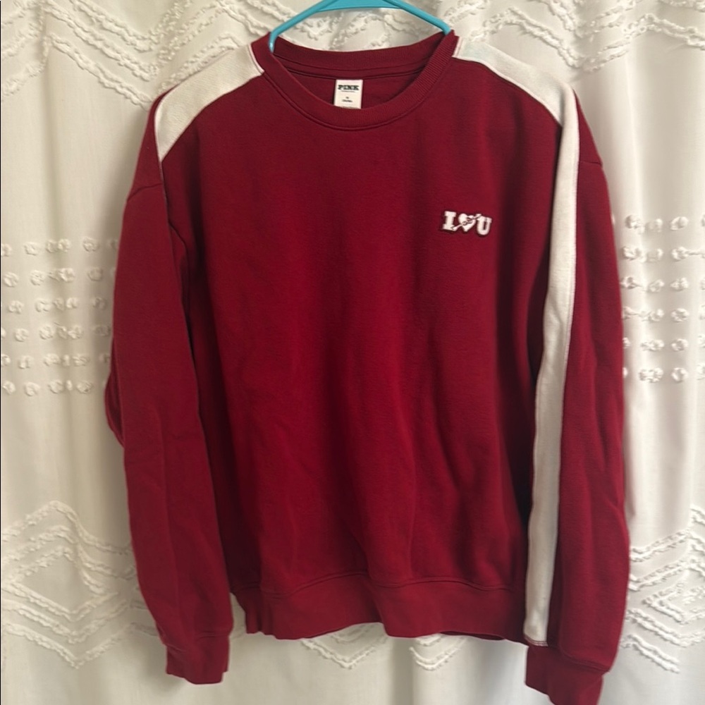 VS Pink Red and White Sweatshirt I❤️U - Medium